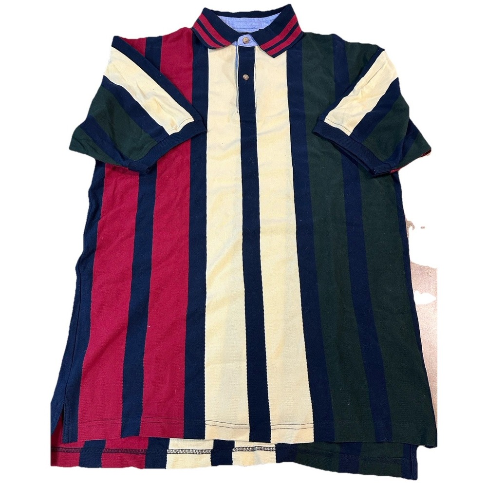 Woods & Gray Colorblock Striped‎ Button Cotton Golf Polo Red Green Navy Men's M
